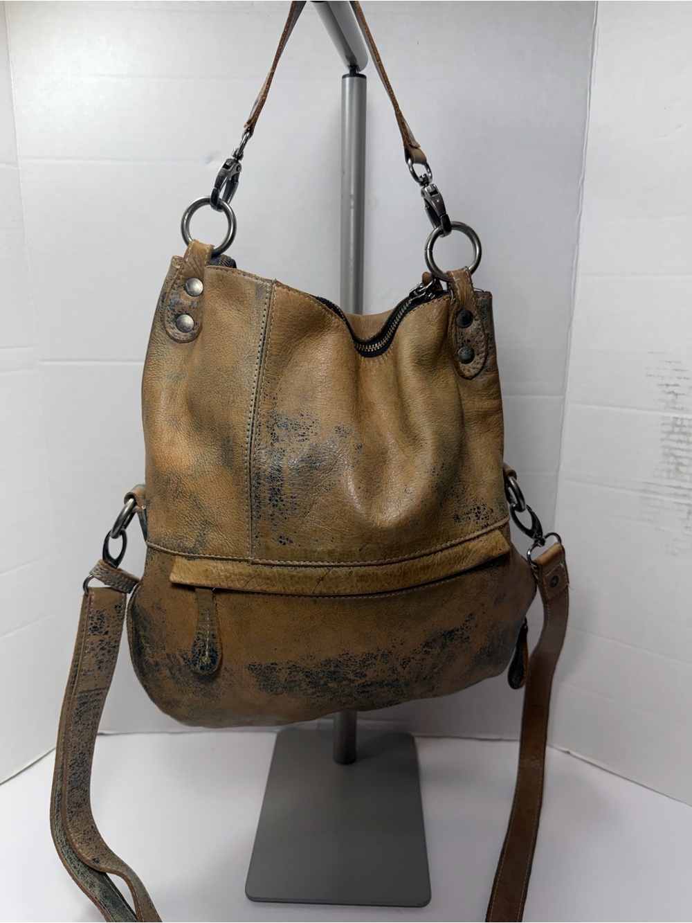 BED|STU Distressed Brown Leather Shoulder Bag with Removable Strap